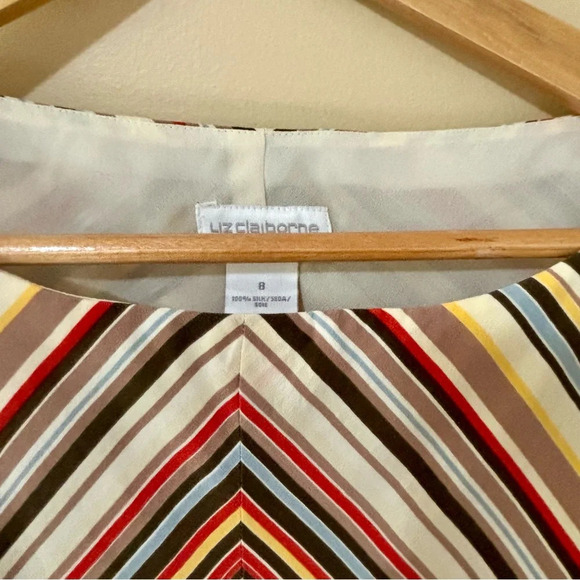 Liz Claiborne| Striking Mod SleevelessLong Maxi Chevron Striped Silky Dress Sz 8 - Picture 5 of 10